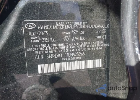 2020 Hyundai Elantra Sel z USA, uszkodzony, nr VIN 5NPD84LF1LH525965
